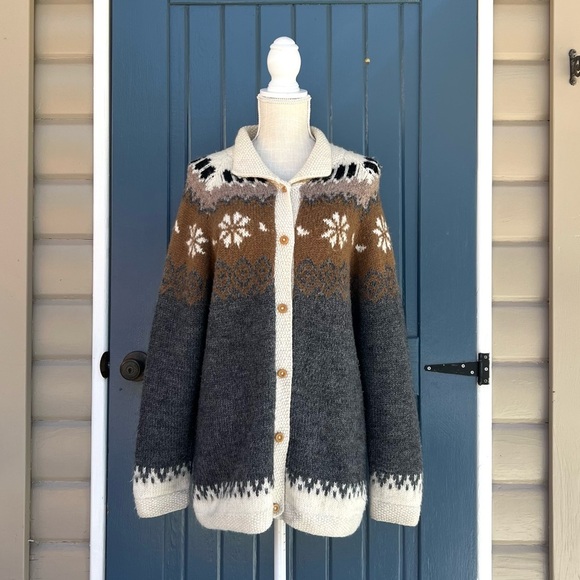 Trails Of The Andes Cardigan Sweater 
Fair Isle Alpaca Wool Women Size  Large/XL - Picture 1 of 8